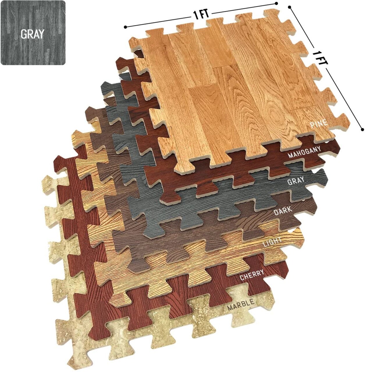 Sorbus Wood Floor Mats Foam Interlocking -Thick Puzzle Wood Tiles with Borders – for Home Office Playroom Basement (16 Tiles 16 Sq ft)